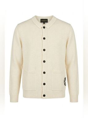 100% Nordic Wool Men's Cream Cardigan Sweater with Button Detail, Snover, XL New